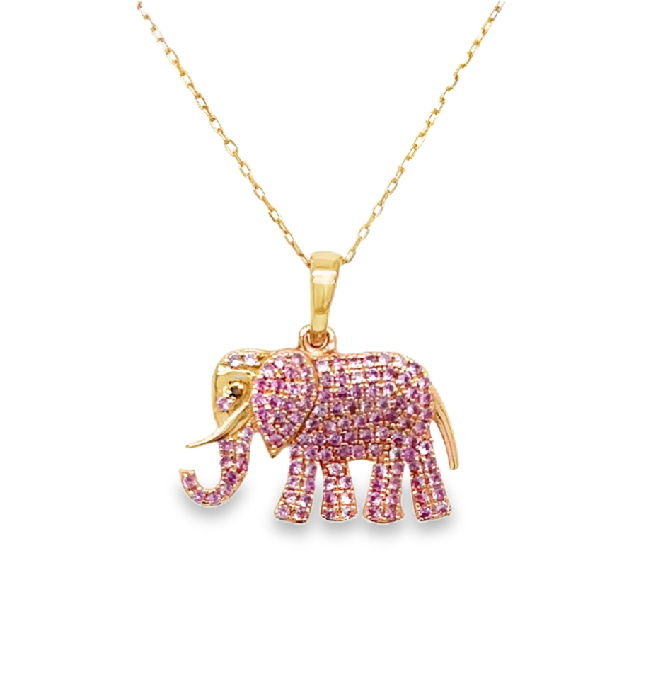 14K Cute Rose Gold Pink Sapphire Elephant Charm