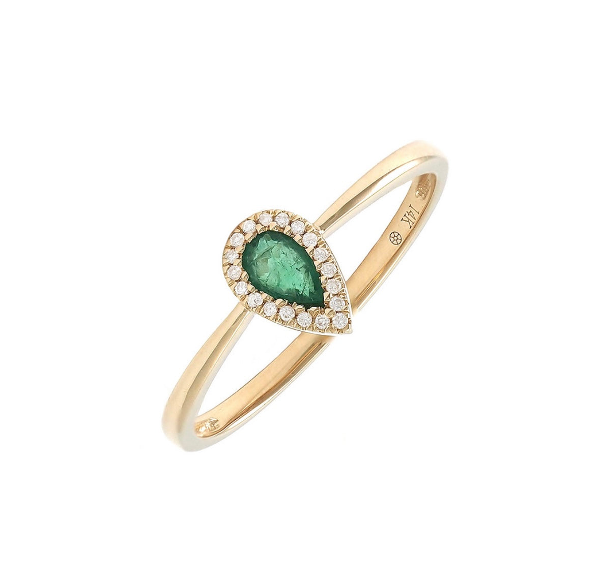 14K Yellow Gold Emerald Pear Diamond Ring