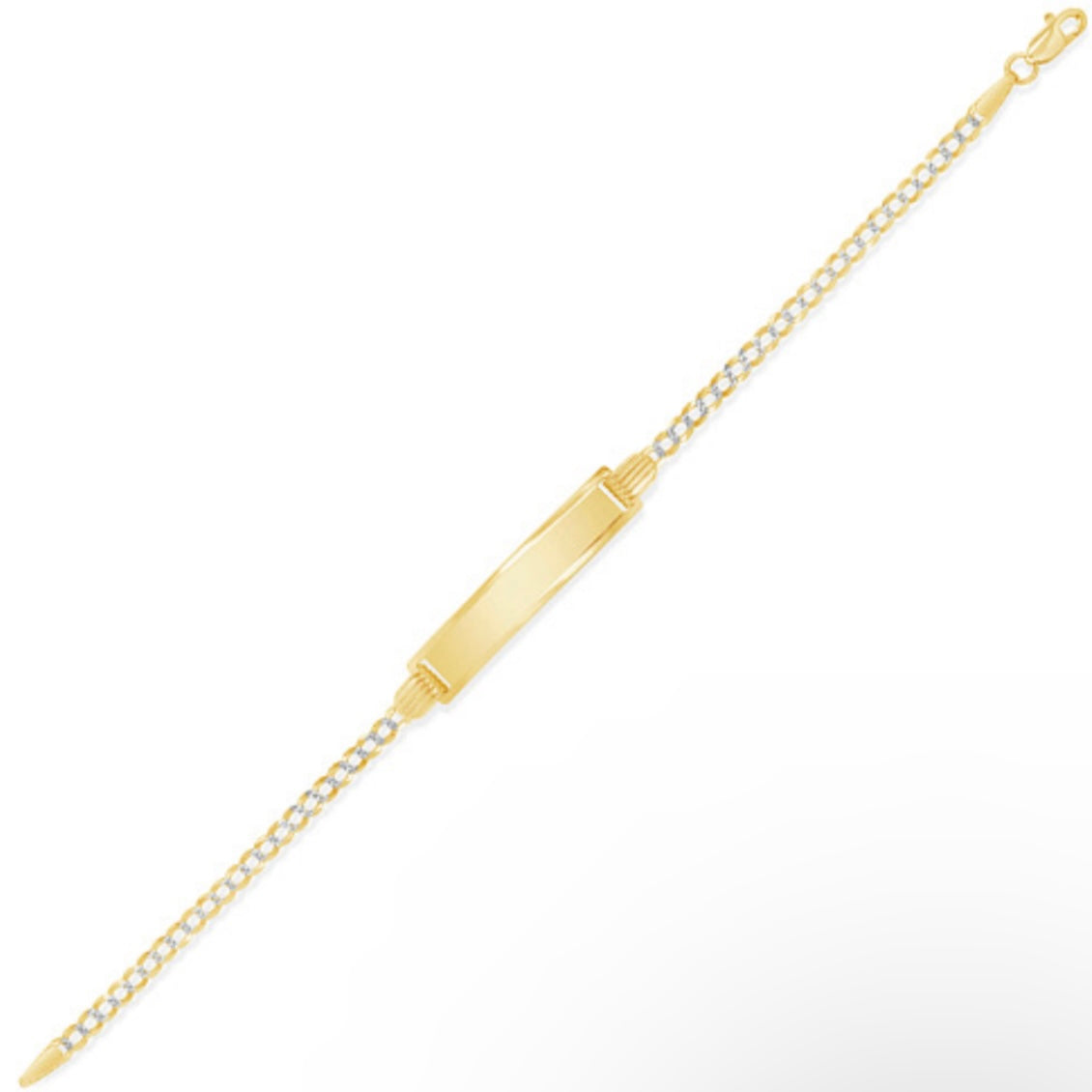 14K Yellow Gold With White Diamond Cut Baby Id Bracelet 5.5mm