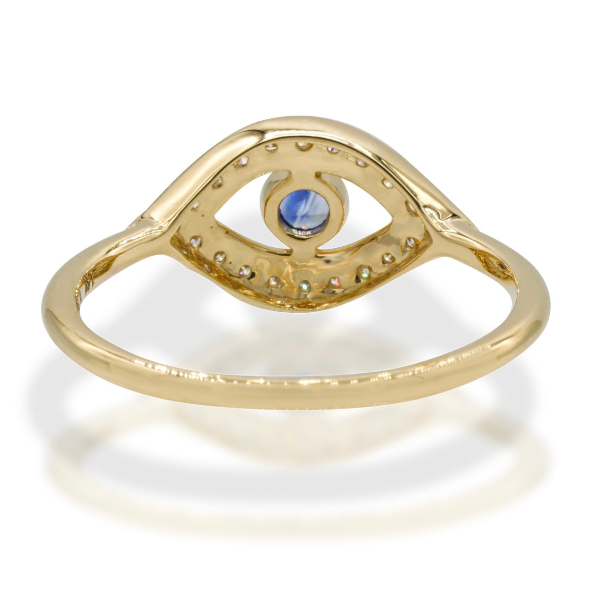 14K Yellow Gold Evil Eye Diamond and Blue Sapphire Ring