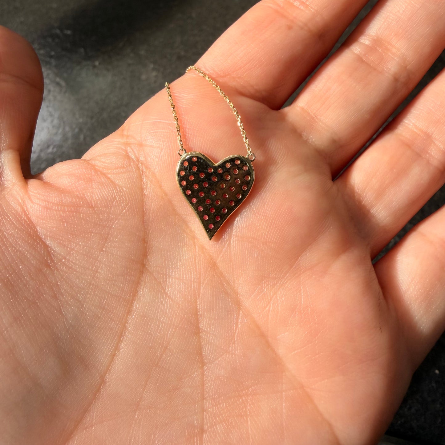 14K Yellow Gold Pink Sapphire Heart Necklace