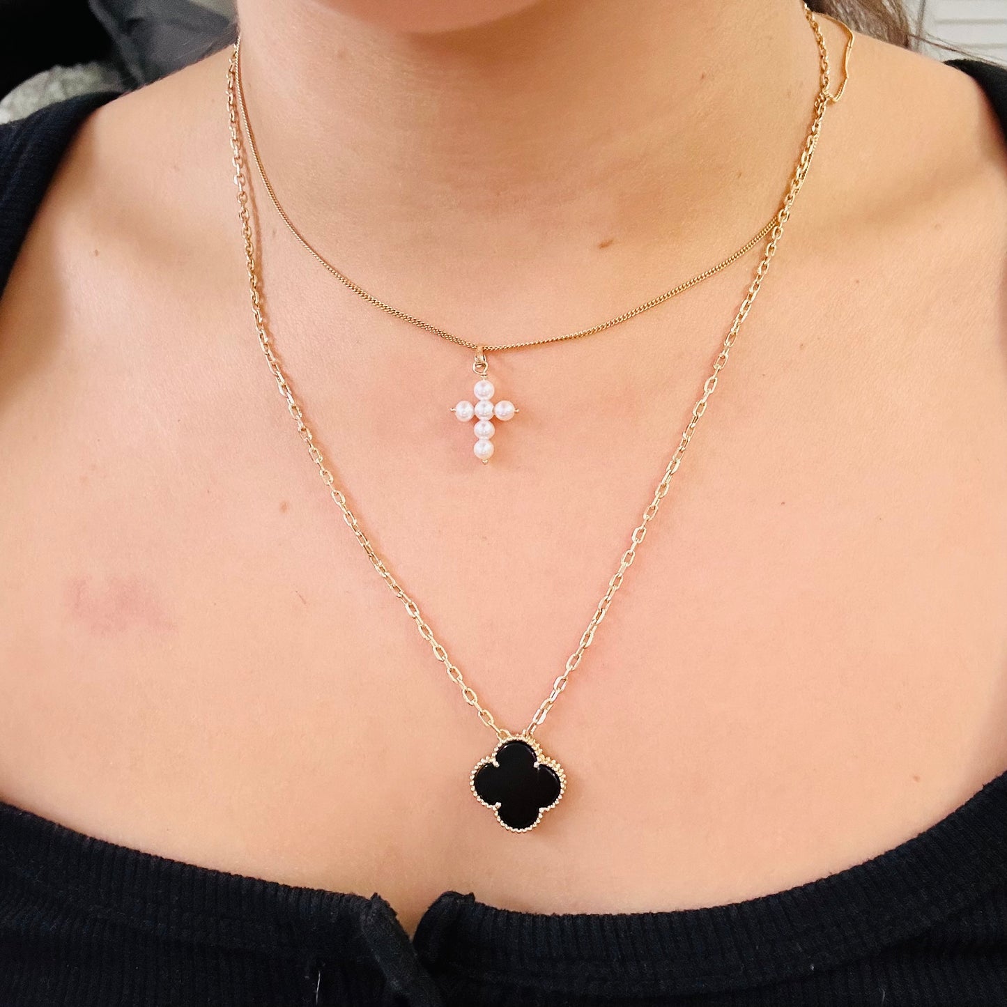 14K Yellow Gold Pearls Small Cross