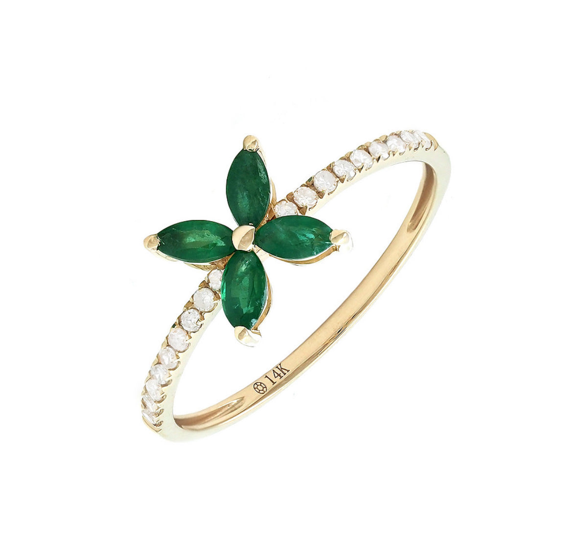 14K Yellow Gold Emerald & Diamond Floral Ring