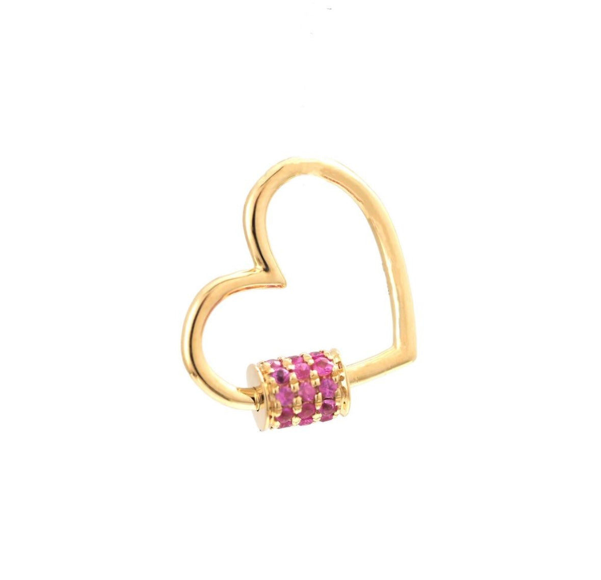14K Yellow Gold Ruby Heart Connector Carabiner Charm Pendent