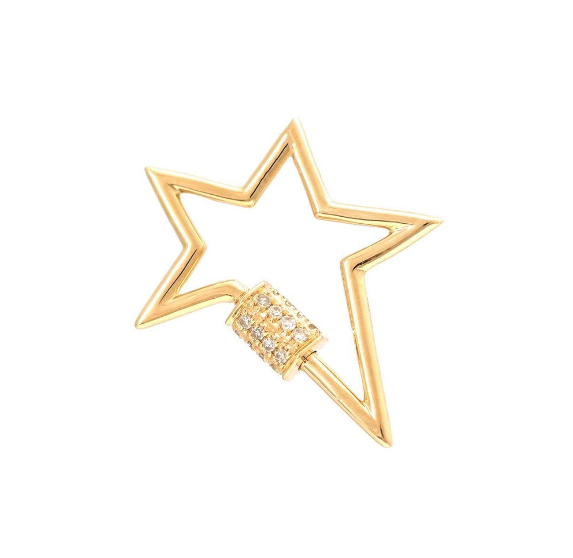 14K Yellow Gold Diamond Star Connector Carabiner Charm Pendent