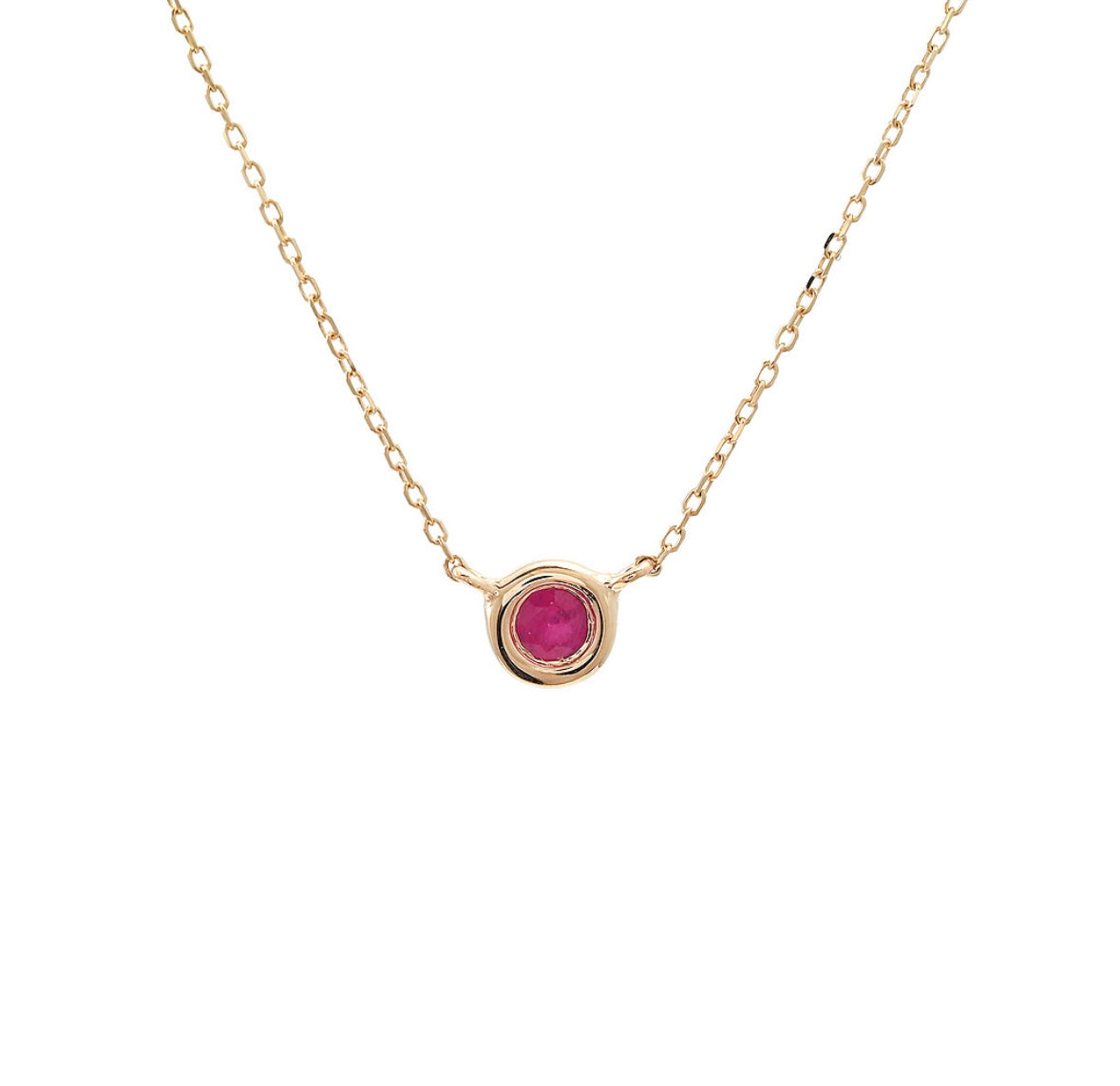 14K Yellow Gold Round Ruby Bezeled Necklace