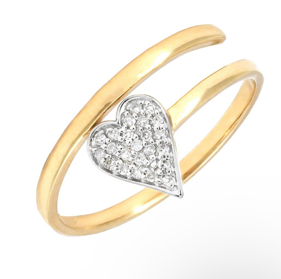 14K Adjustable Yellow Gold Diamond Heart Ring