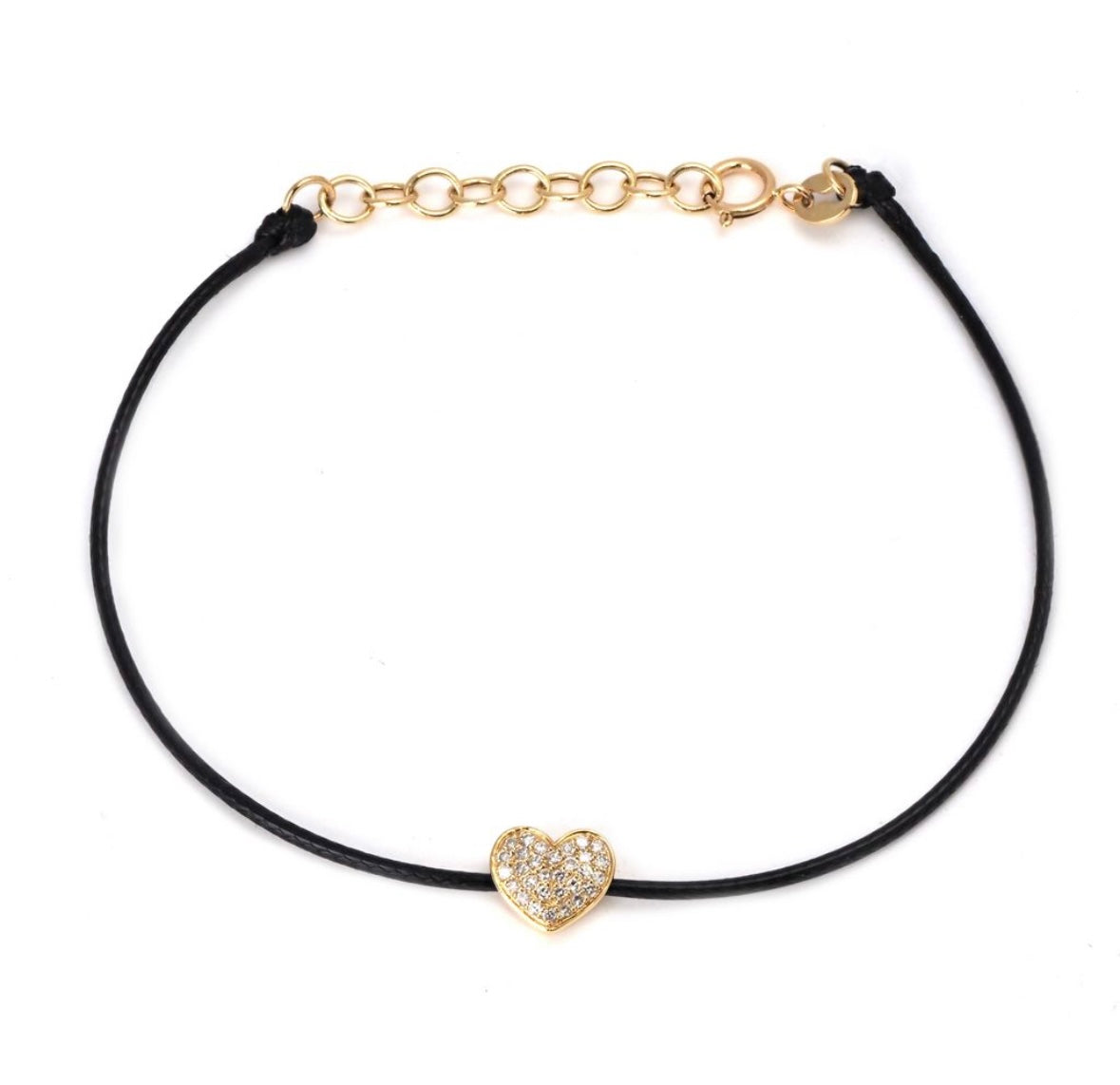 14K Yellow Gold Diamond Heart String Bracelet