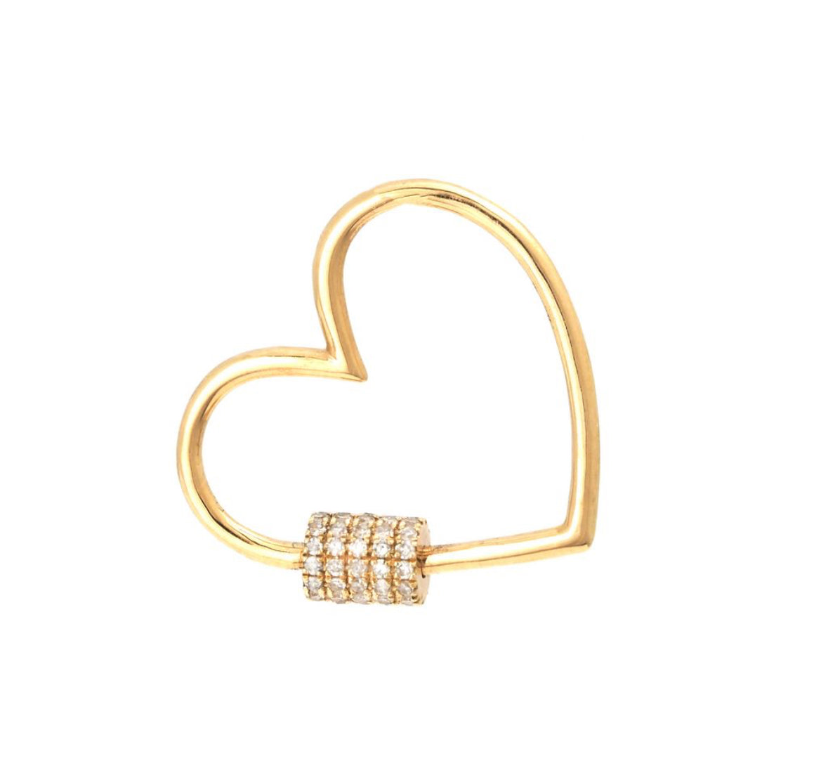 14K Yellow Gold Diamond Heart Connector Carabiner Charm Pendent
