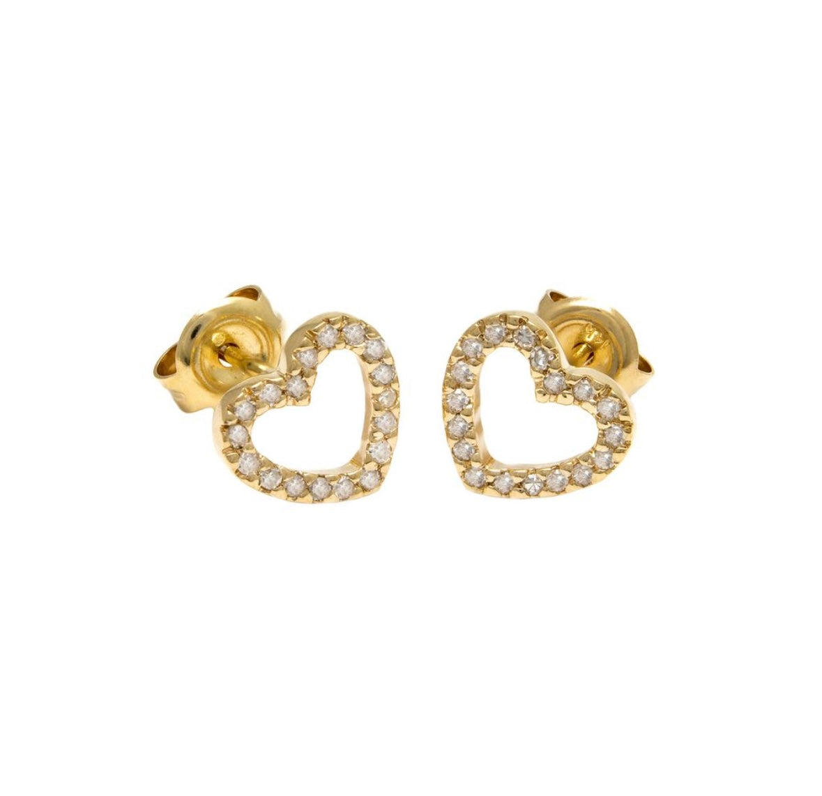 14K Yellow Gold Heart Diamond Studs