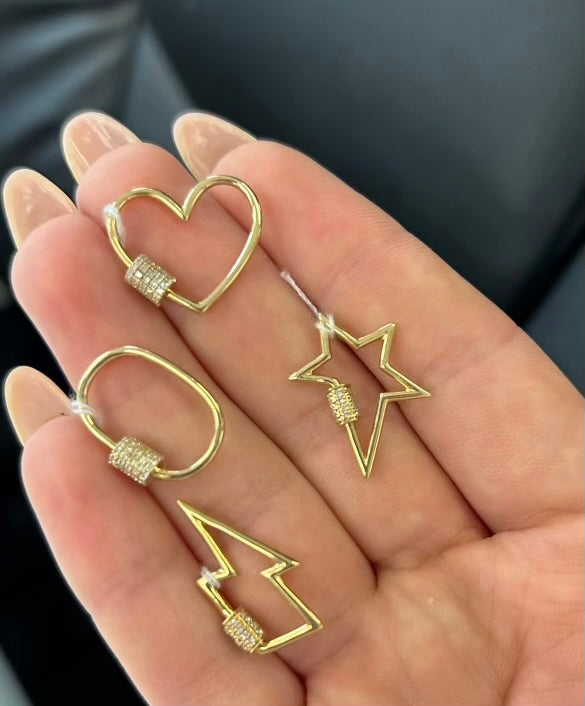 14K White Gold Diamond Heart Connector Carabiner Charm Pendent