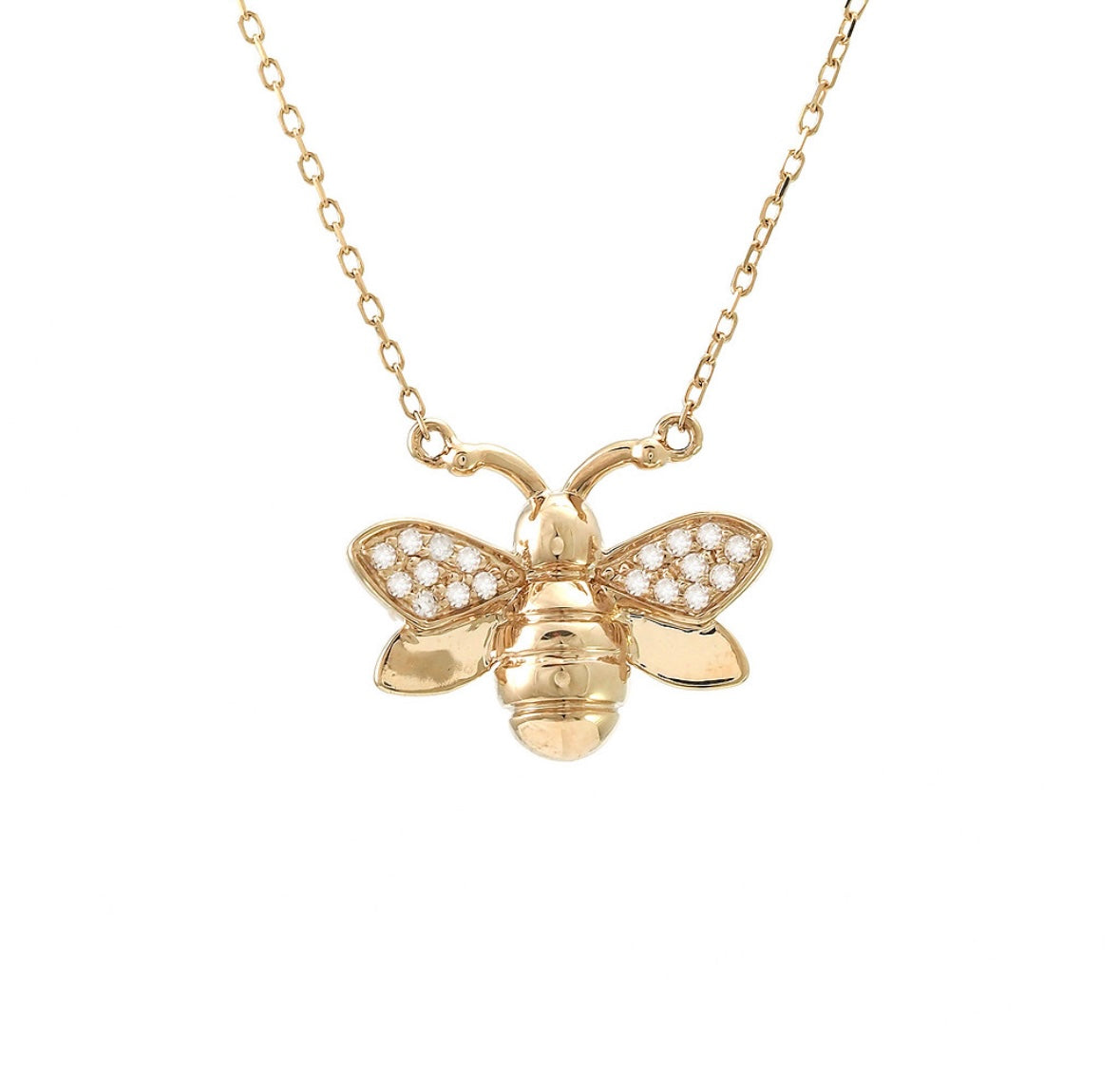 14K Yellow Gold Diamond Bee Necklace
