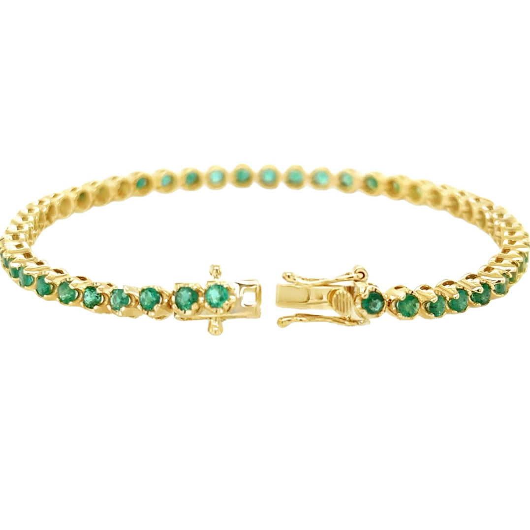 14K Yellow Gold Emerald Tennis Bracelet 7” 2.7 CT