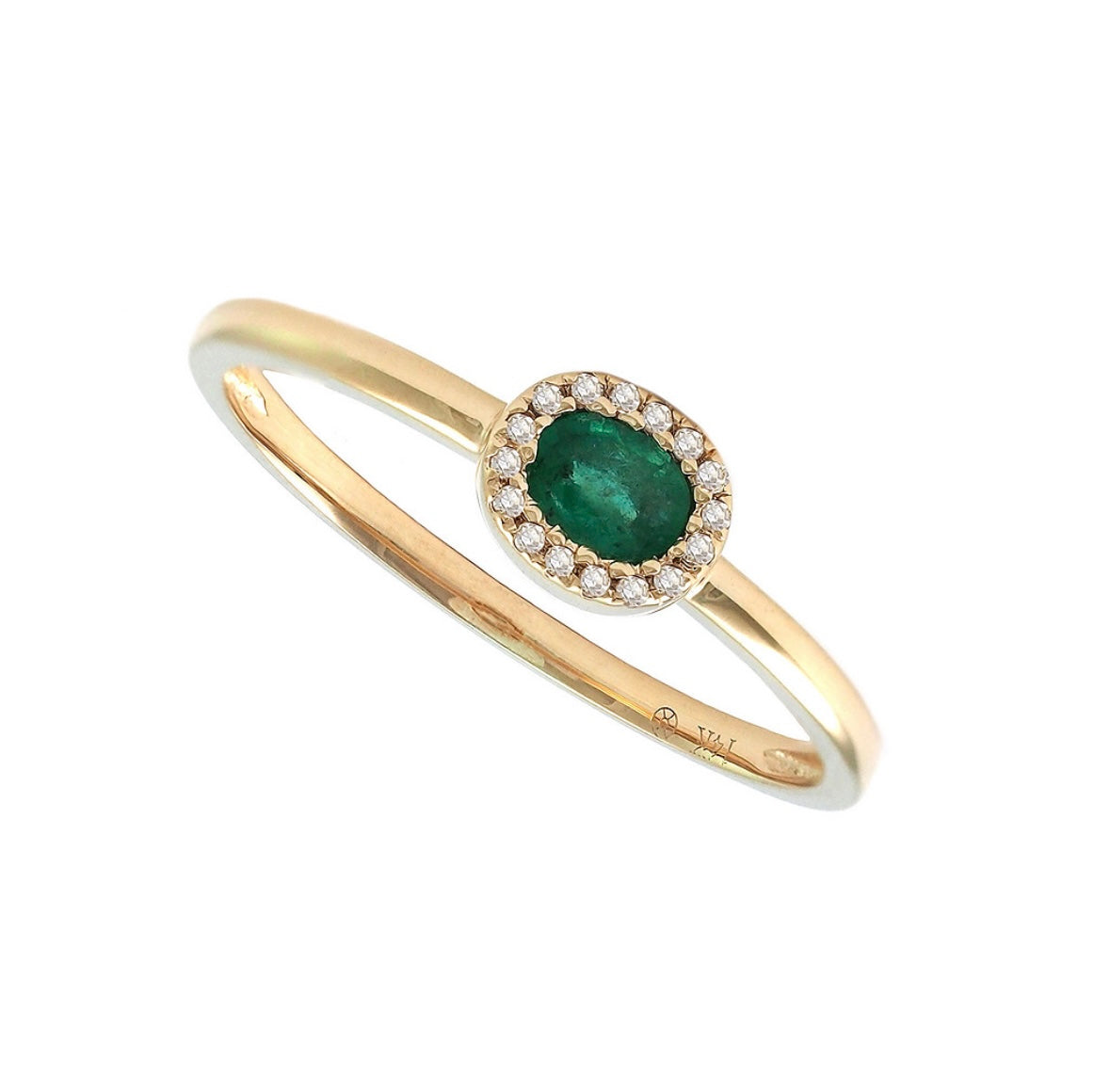 14K Yellow Gold Classic Oval Prong Emerald & Diamond Ring