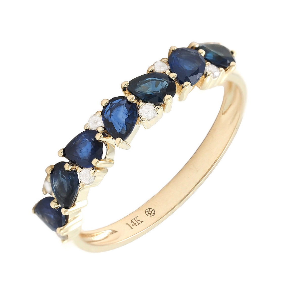 14K Yellow Gold Fashion Pear Prong Diamond & Sapphire Ring