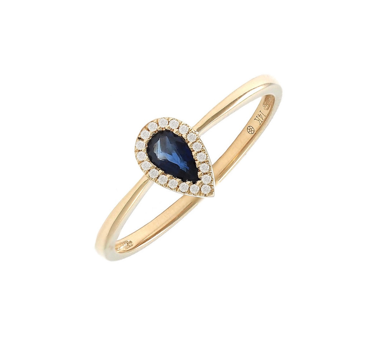 14K Yellow Gold Sapphire Pear Diamond Ring