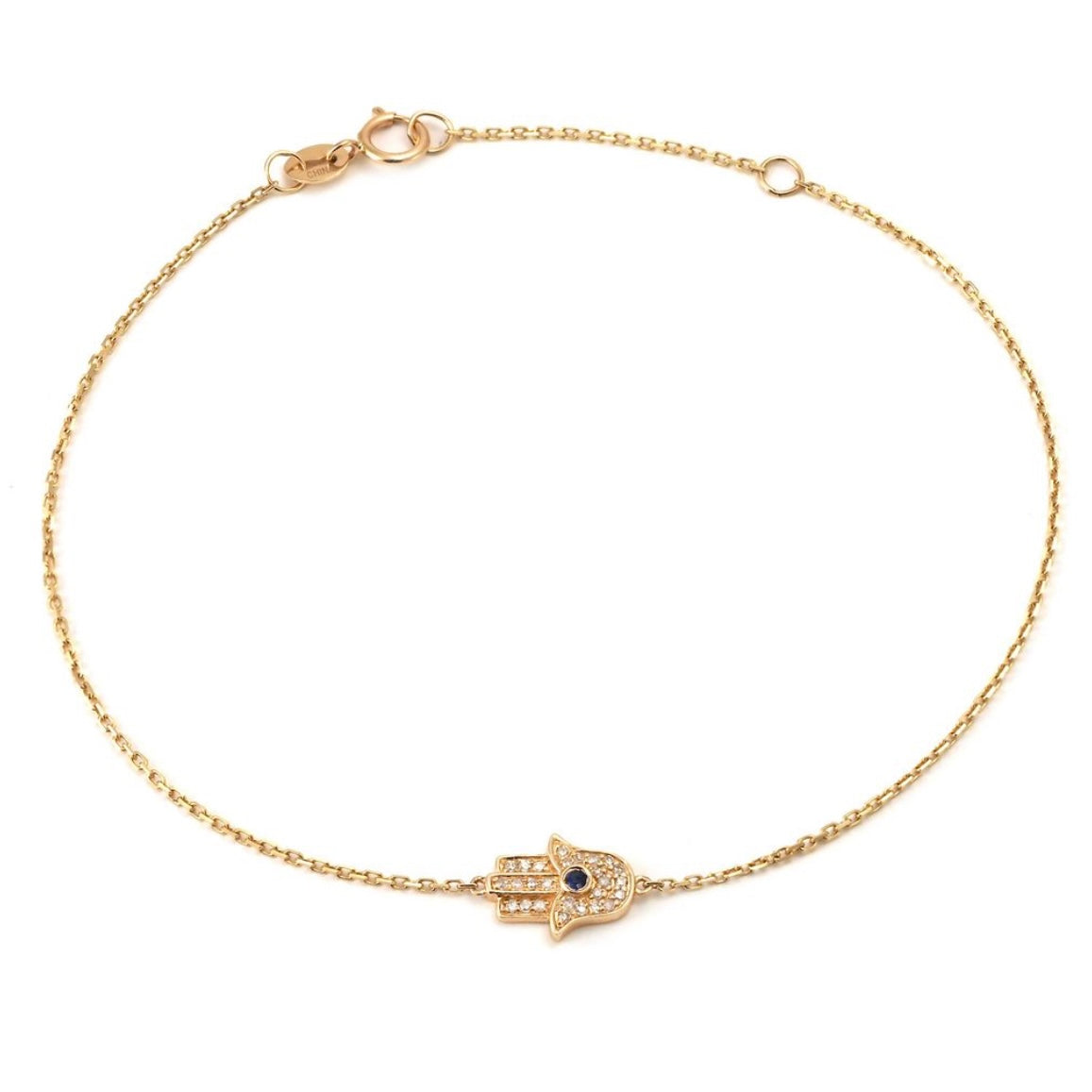 14K Yellow Gold Diamond & Sapphire Hamsa Bracelet