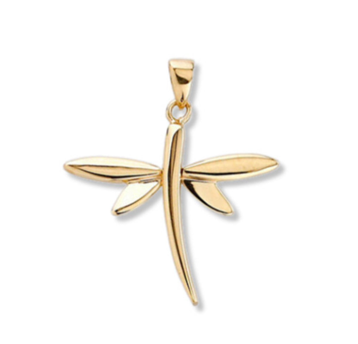 14K Yellow Gold Solid Dragon Fly Pendent Charm