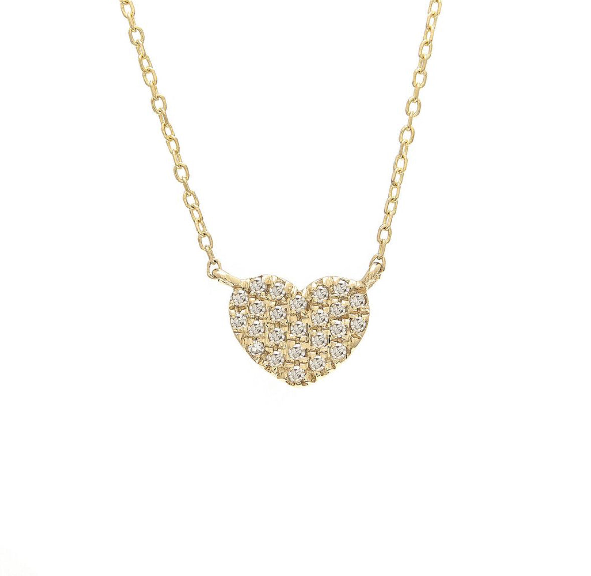 14K Yellow Gold Heart Single Pave Diamond Necklace