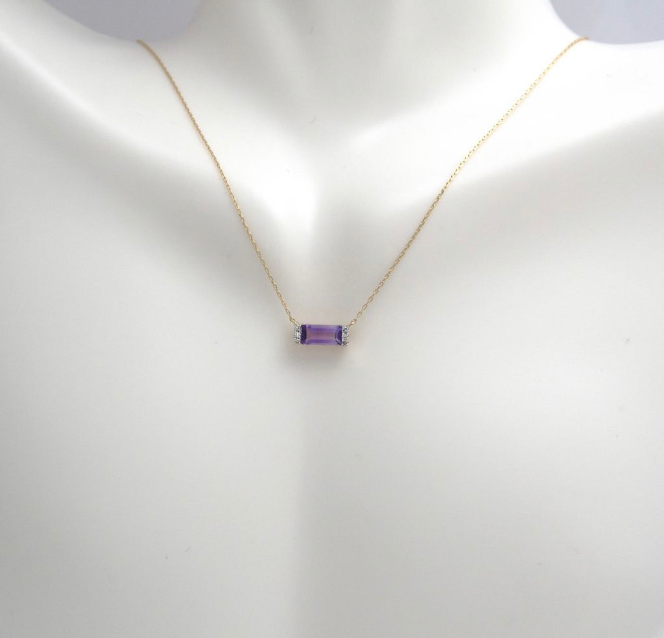 14K Yellow Gold Purple Amethyst and Natural Diamonds 16-18” Necklace