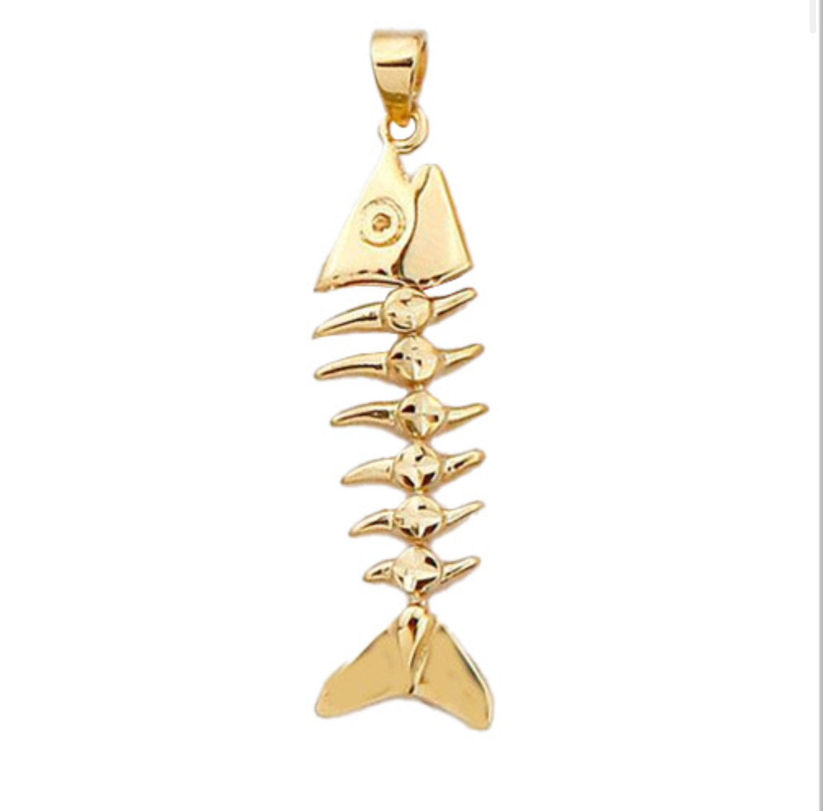 14K Yellow Gold Solid Fish Bone Pendent Charm