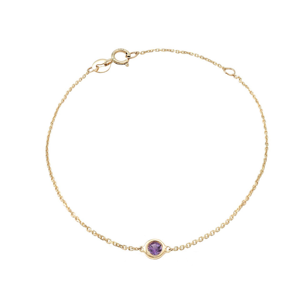 14K Yellow Gold Amethyst Bezeled Solitaire Bracelet 6+1”