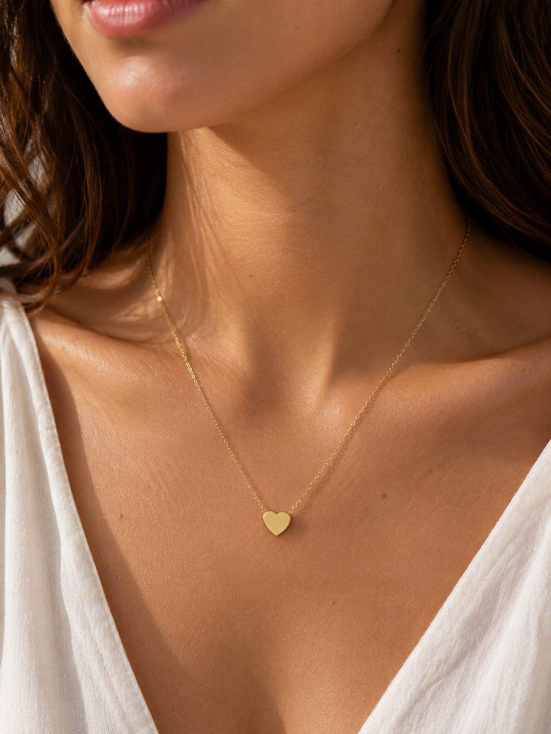 14K Yellow Gold Heart Charm Necklace 16-18” inches
