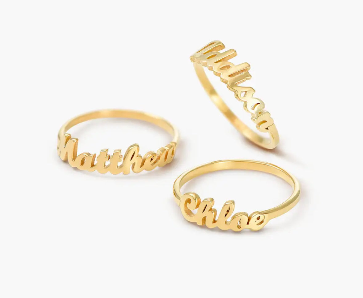 14K Yellow Gold Custom Name Rings Size 3-7