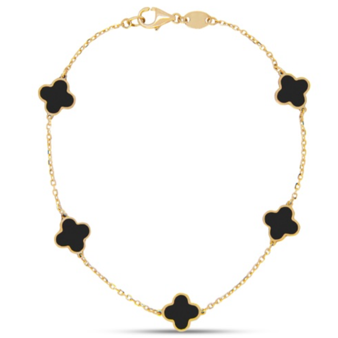 14K Gold With Onix Floral Pattern Bracelet