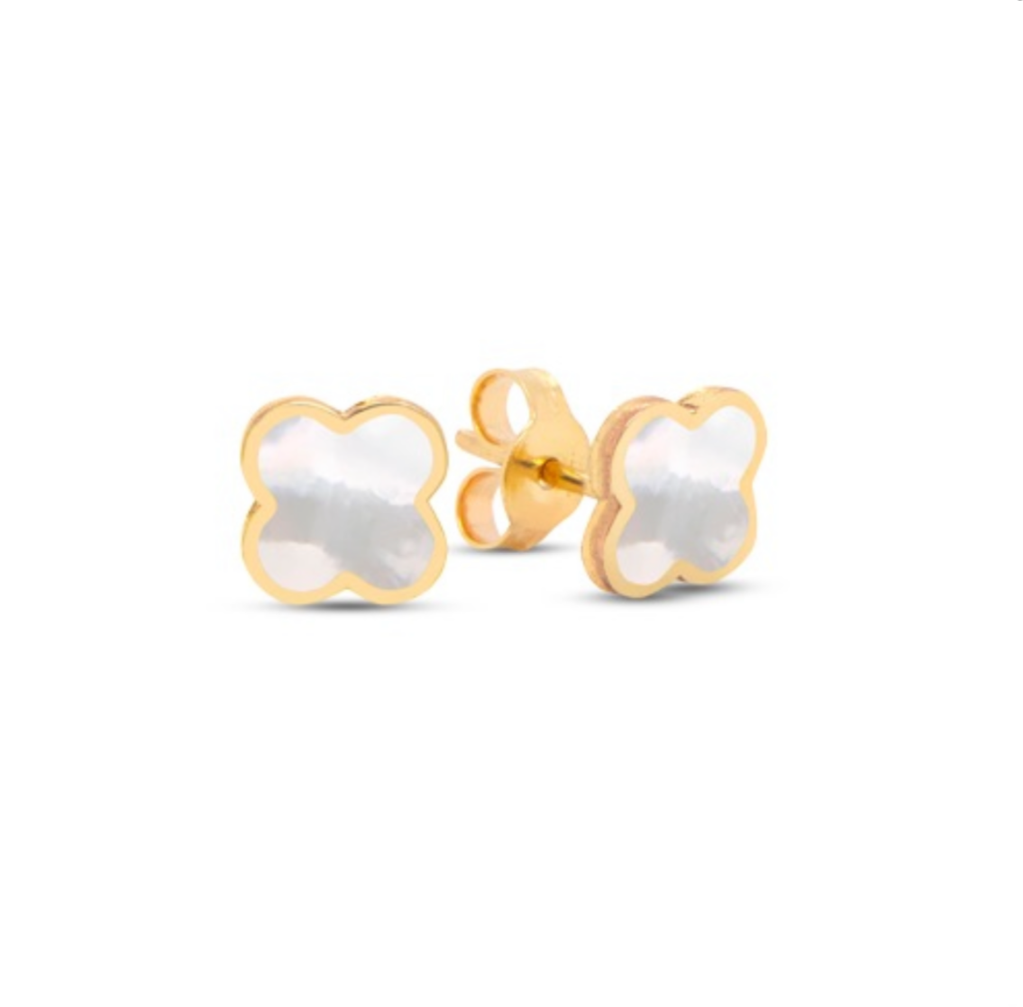 14K Gold With Pearl Floral Pattern Earrings