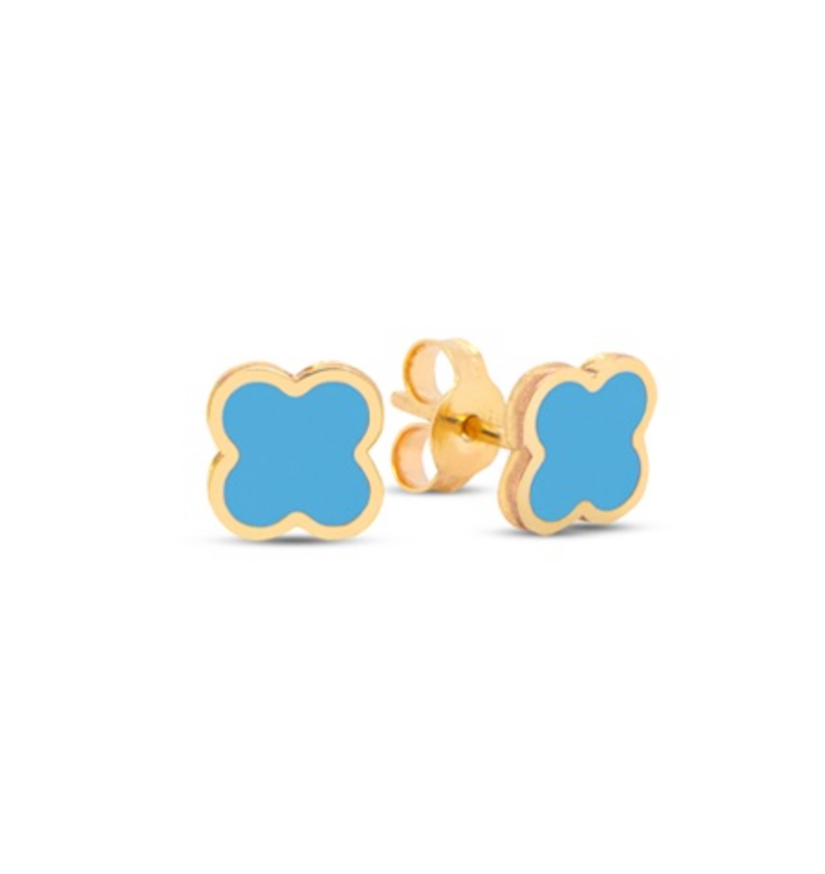 14K Gold Yellow Gold Blue Floral Earrings