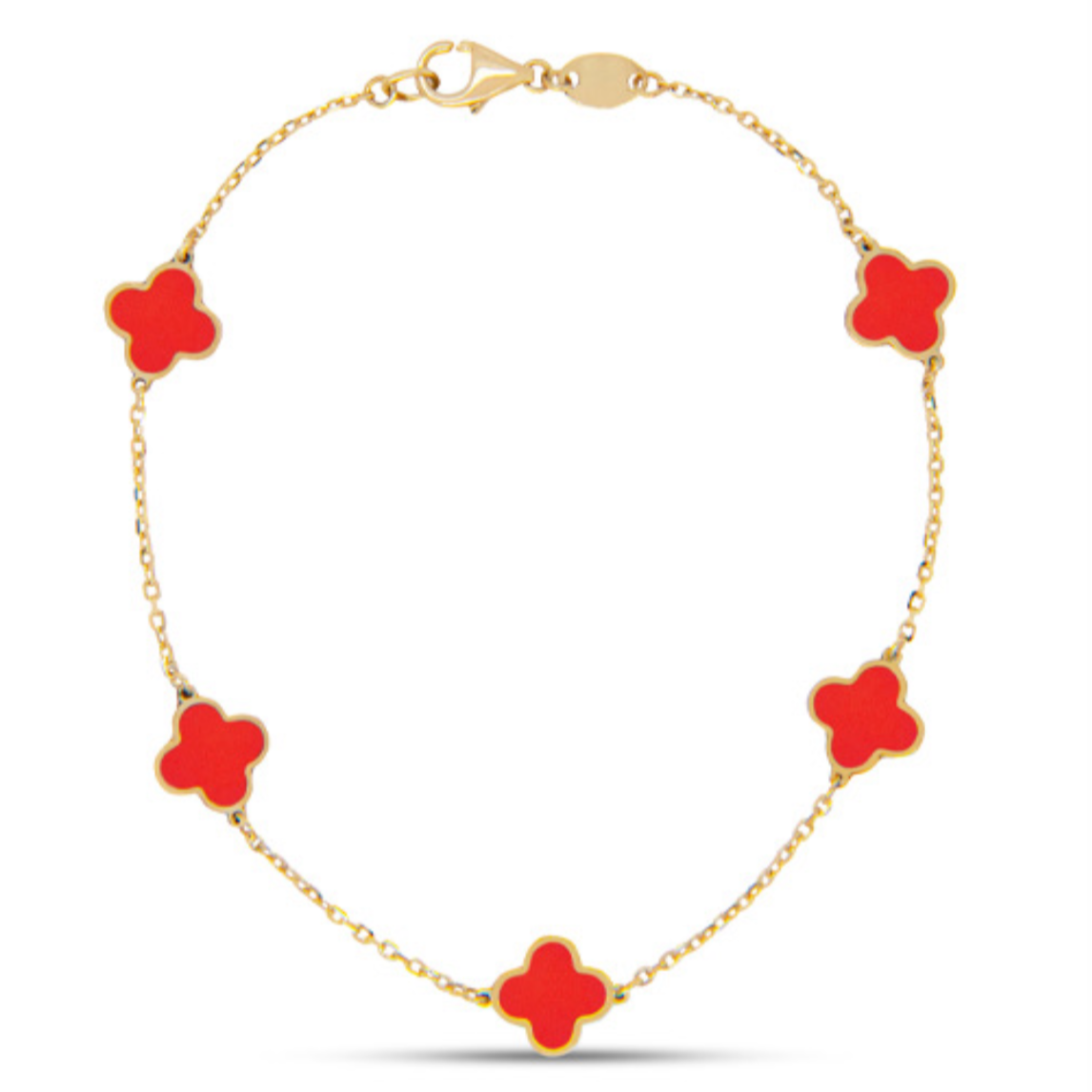 14K Gold With Red Floral Pattern Bracelet