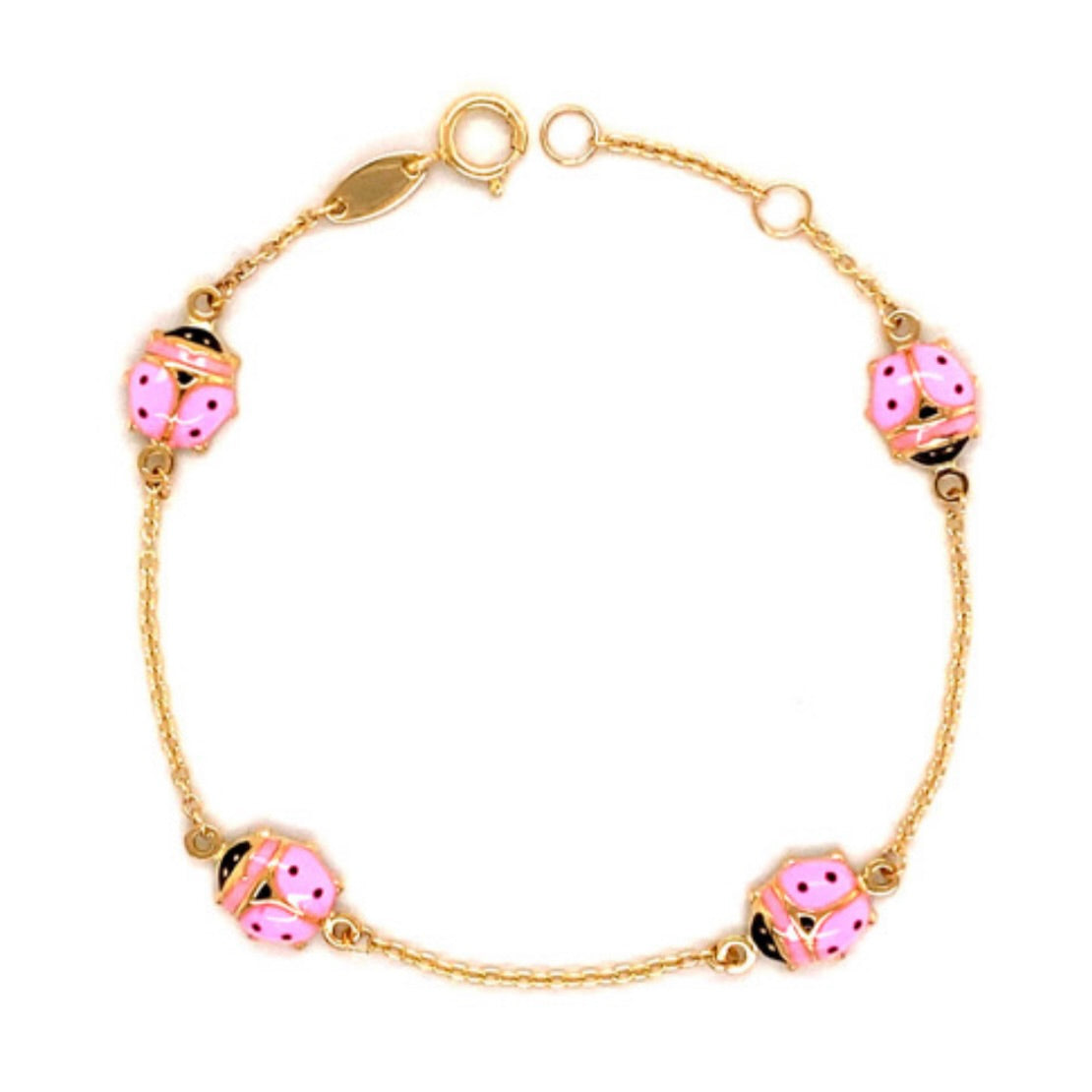 14K Yellow Gold Baby Pink Lady Bug Bracelet