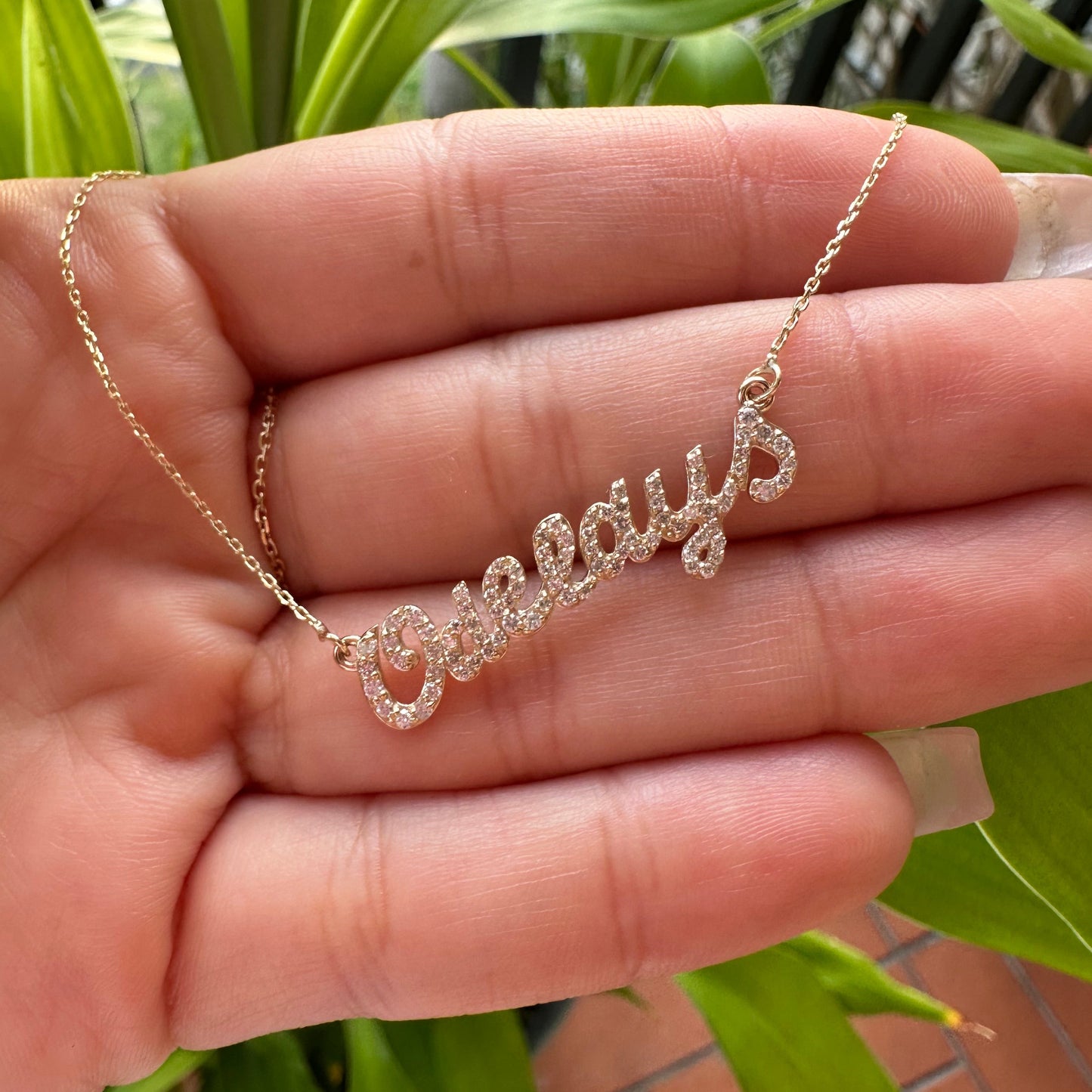 14K Yellow Gold 5MM Custom Diamond Name Necklace