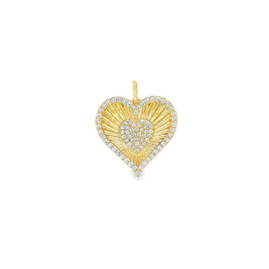 14K Yellow Gold Diamond Heart Charm Pendent