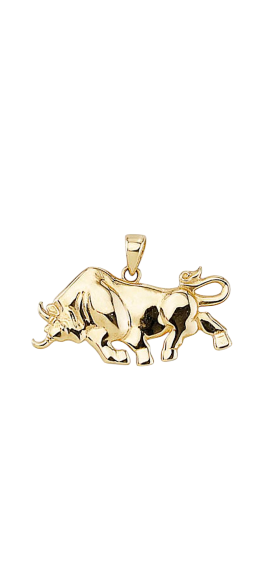 14K Yellow Gold Solid Bull Pendent Charm