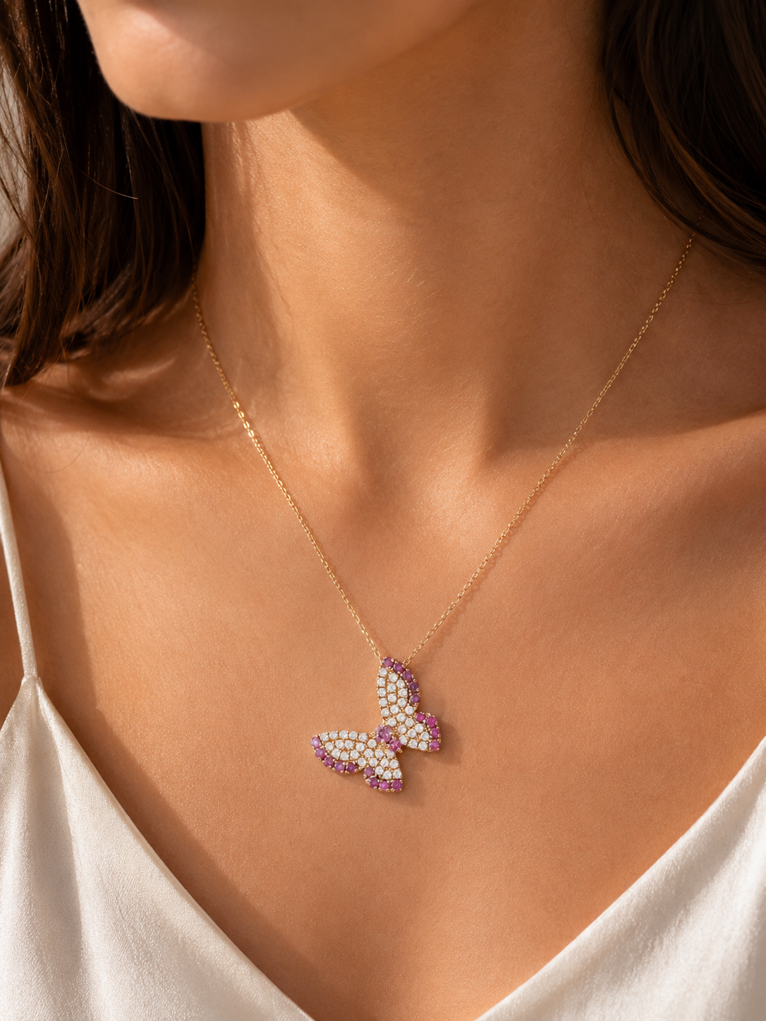 14K Yellow Gold Diamond and Pink Sapphire 16-18” inches