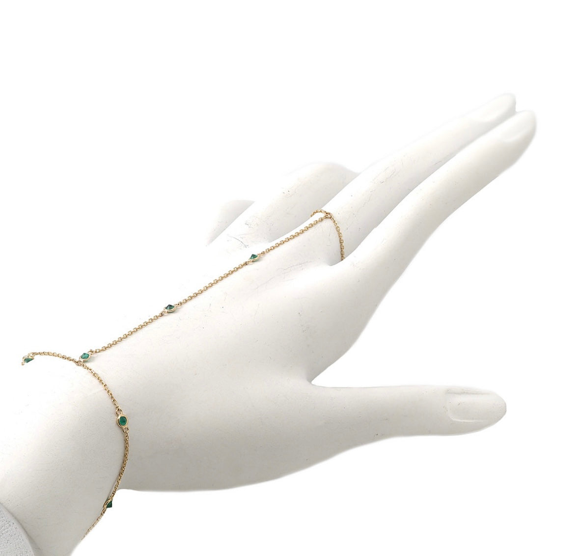 14K Solid Emerald Station Hand Chain