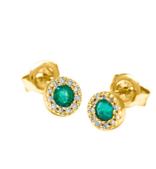 14K Yellow Gold Emerald & Diamond Studs