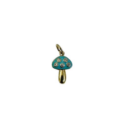 14K Solid Yellow Gold Mini Mushroom Diamond Charm
