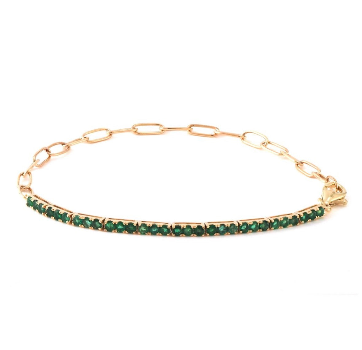 14K Yellow Gold Emerald Tennis Partial Paperclip Bracelet