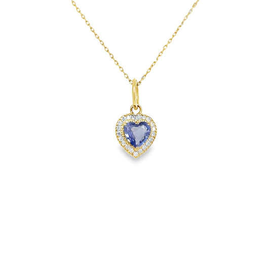 14K Yellow Gold Small Blue Sapphire & Diamonds Heart Charm