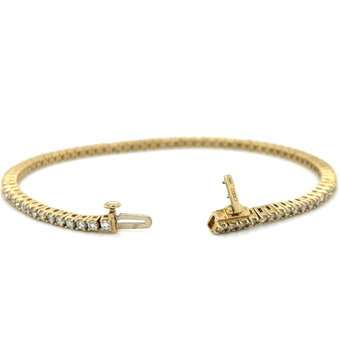 14K Yellow Gold Natural Diamond Tennis Bracelet 7” 2CT