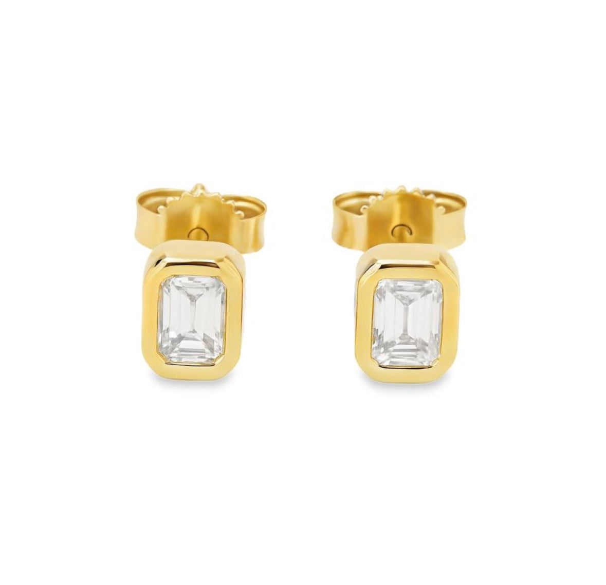 14K Yellow Gold Natural Diamond Baguette Bezeled Earring Studs