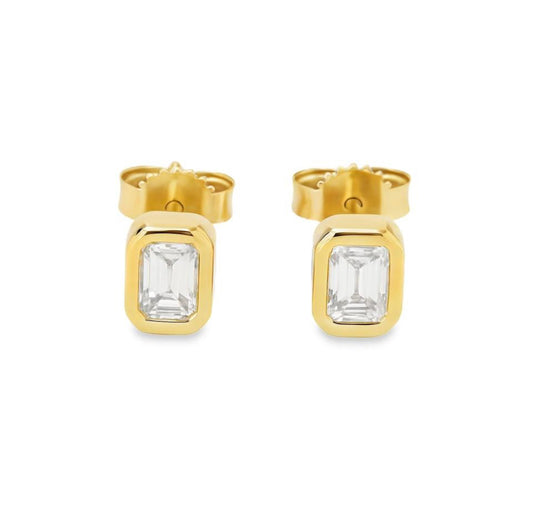 14K Yellow Gold Natural Diamond Baguette Bezeled Earring Studs