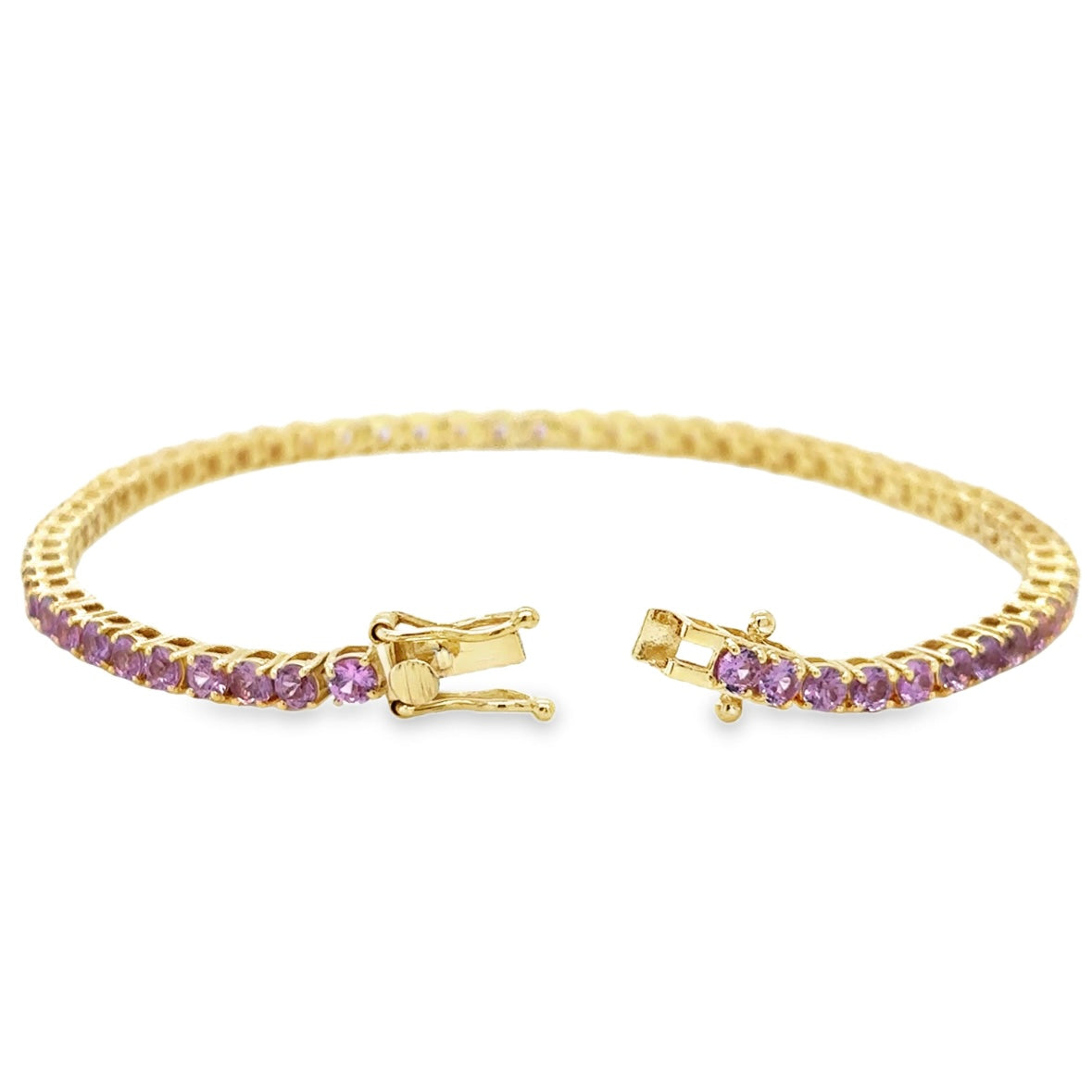 14K Yellow Gold Pink Sapphire Tennis Bracelet 7” 5.2ct