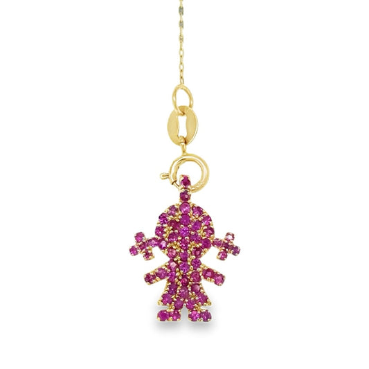 14K Yellow Gold Girl Pink Sapphire Charm