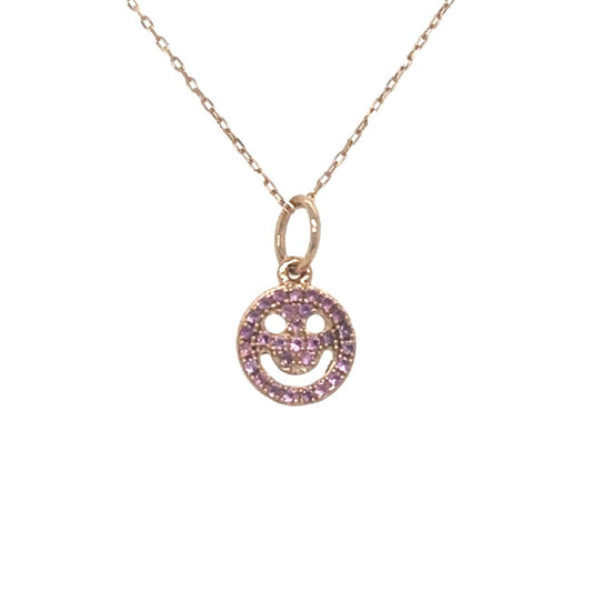 14K Rose Gold Small Pink Sapphire Smiley Face Charm