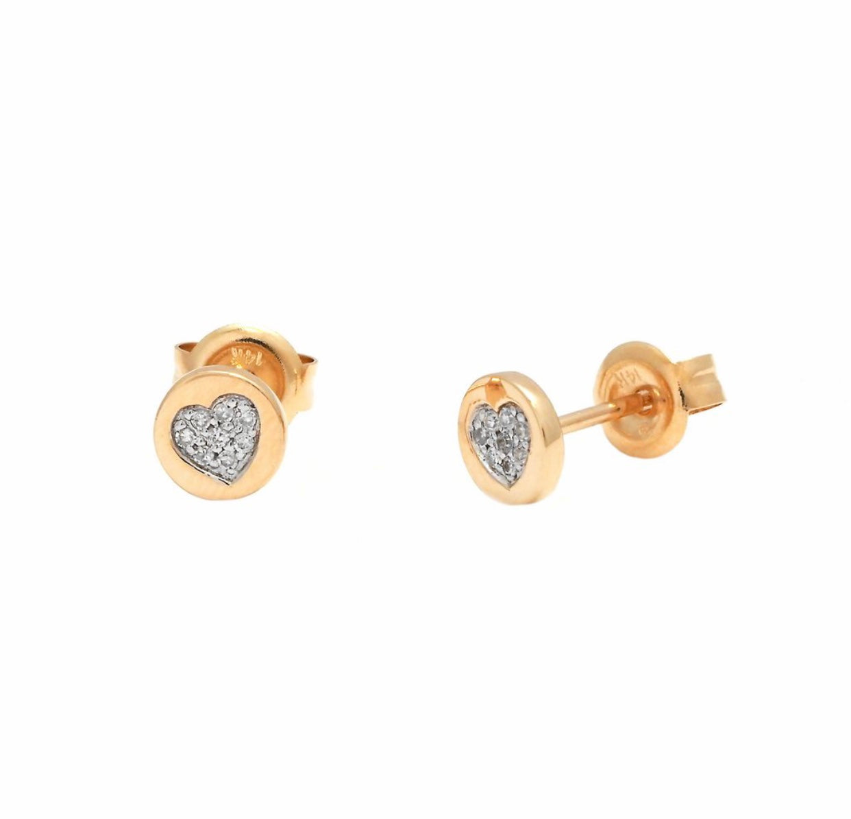 14K Yellow Gold & Diamonds Petit Heart Stud Earrings