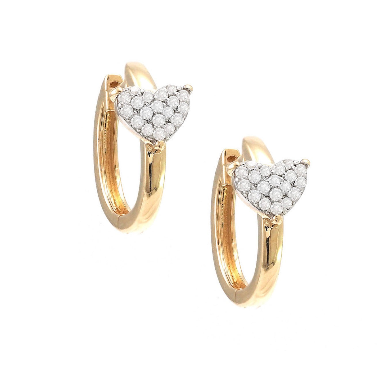 14K Yellow Gold Huggies Micro Pave Diamond Earring Small Hoops